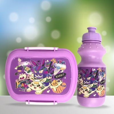 Eazy Kids - Set of 2 - Lunch Box & Water Bottle - Rabbit Purple